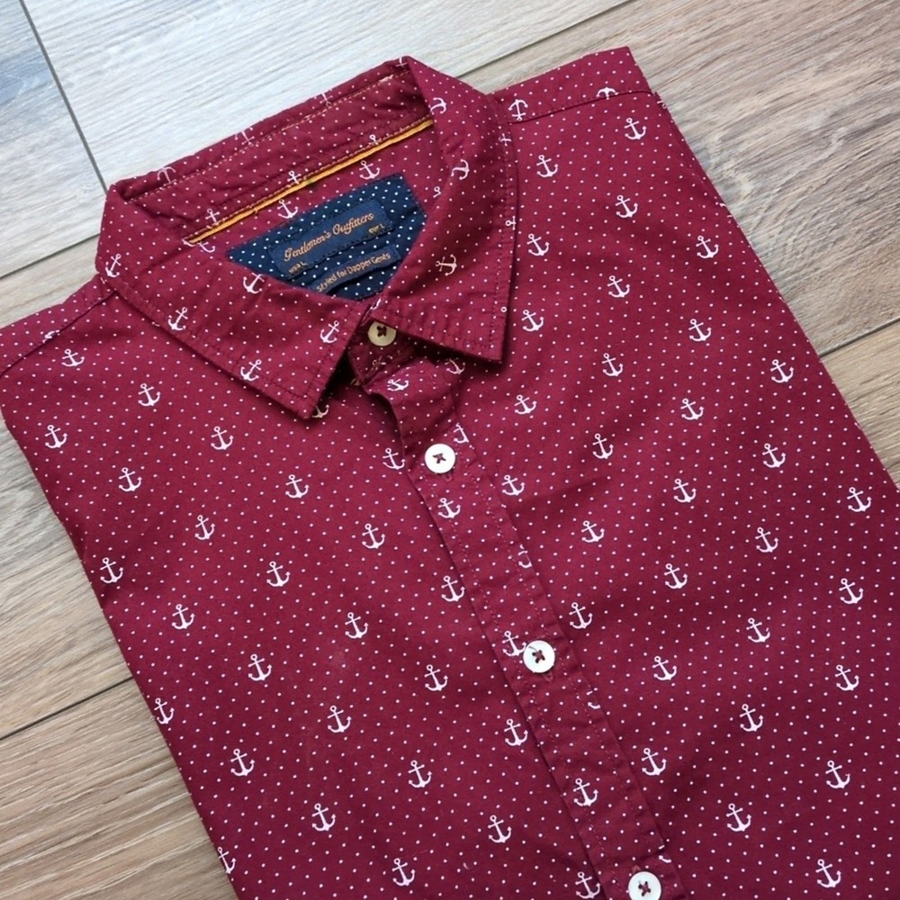 Gentlemen's Outfitters Anchor Polka Dot Short Sleeve Button Down Shirt Maroon L